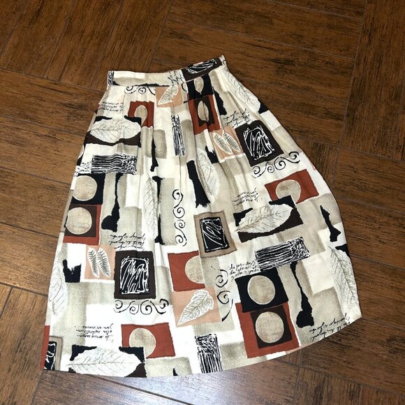 Expose Vintage 80s 90s Abstract Collage Print Pleated Front Skirt Size Large - Picture 7 of 7